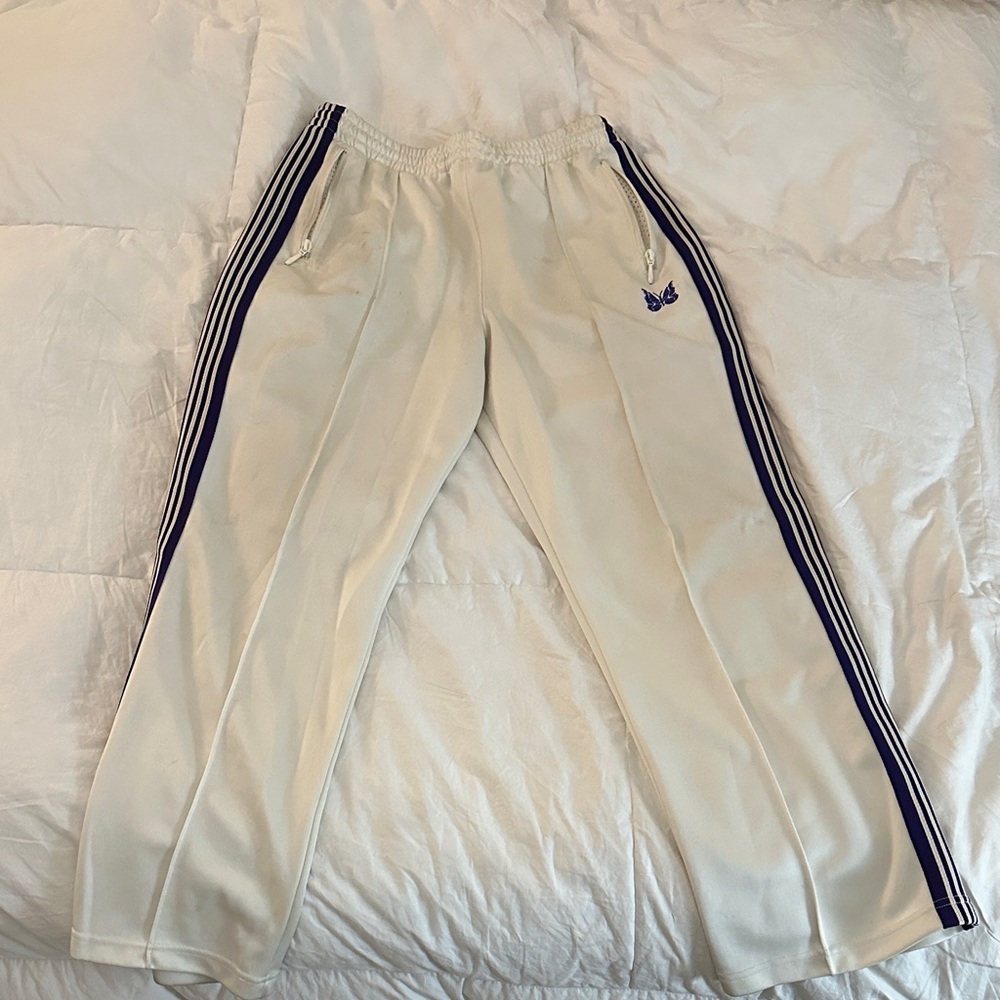 White Track Pants with Purple Stripes
